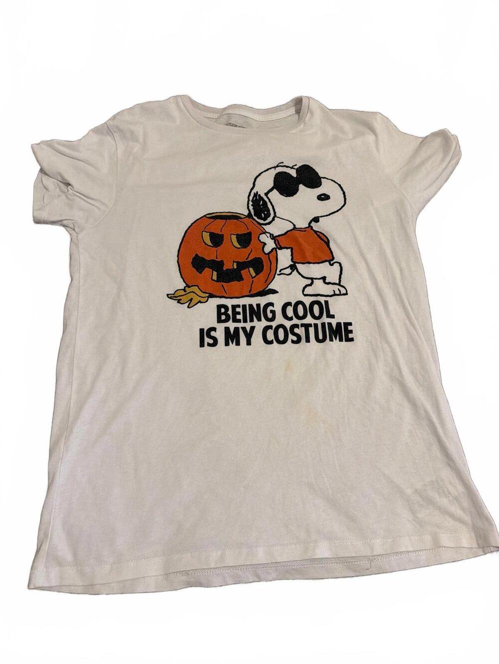 Mens Peanuts White Graphic T-Shirt Medium Being Cool Costume